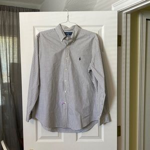 Ralph Lauren black white window pane plaid dress shirt size L